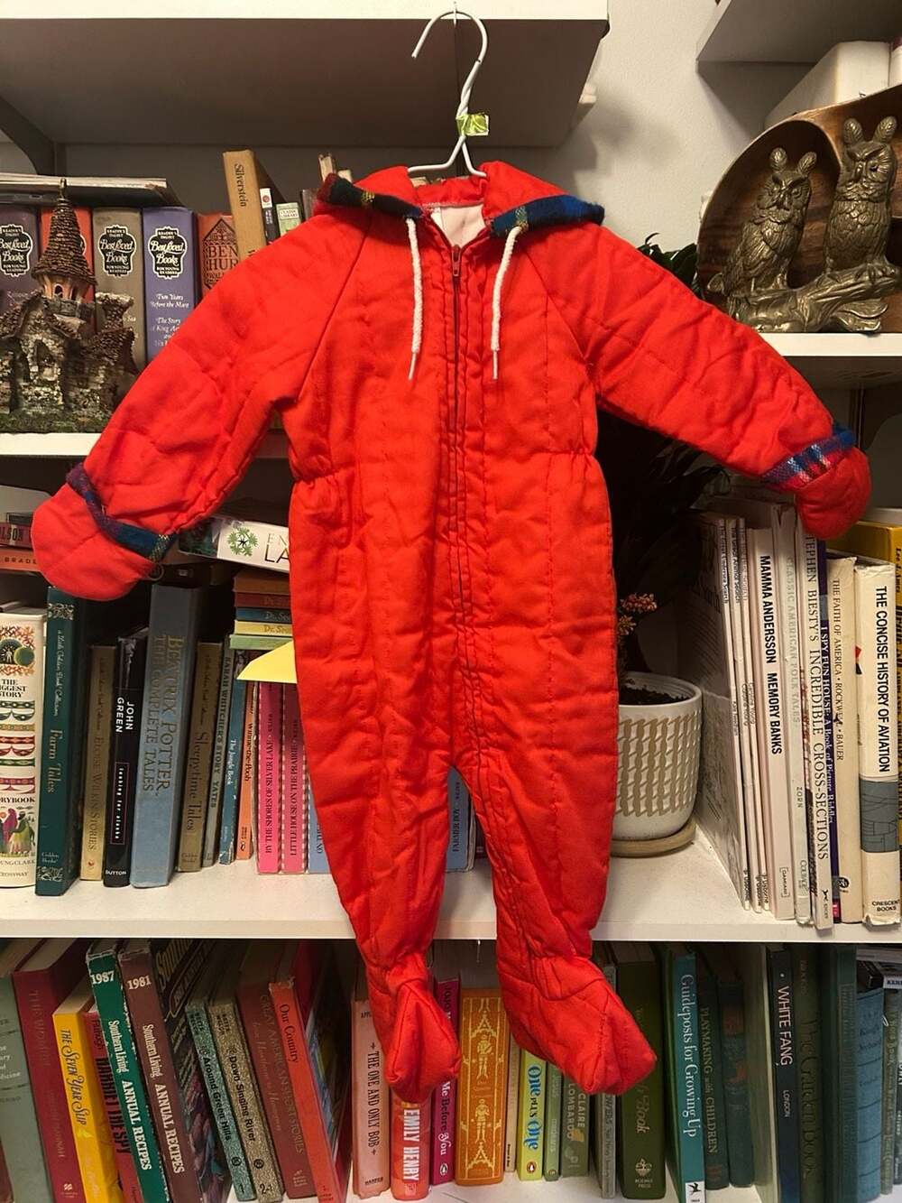Vintage Quilted Snowsuit Orange Plaid Hooded Size Unknown